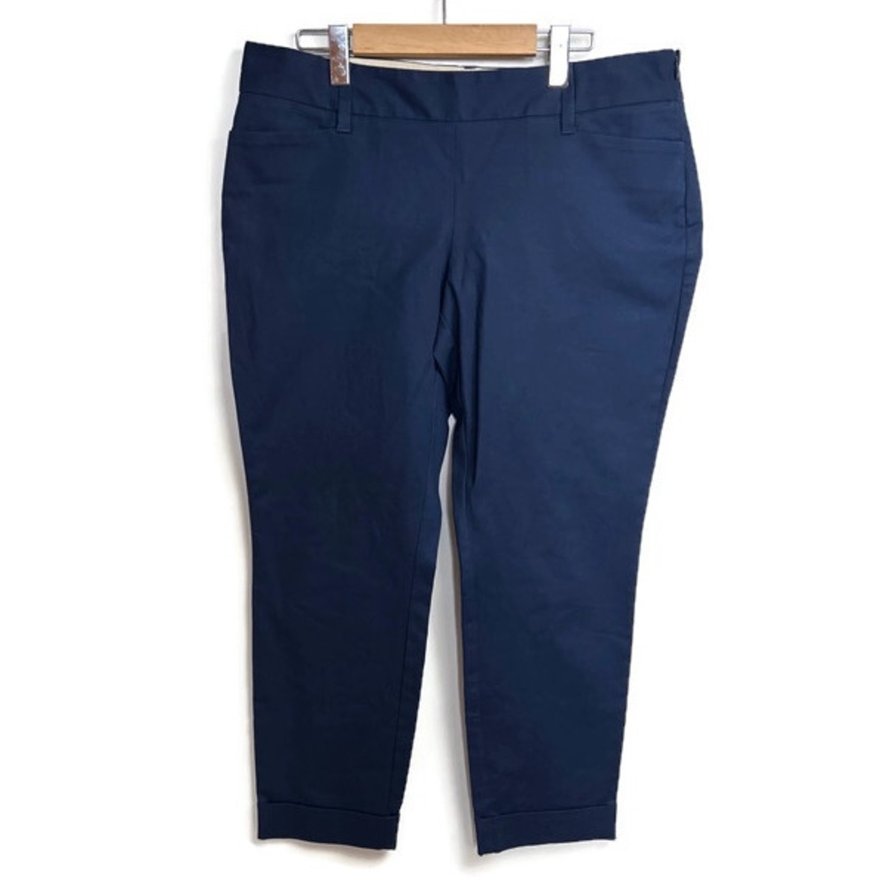 Land’s End Navy Pants Trousers Fit 1 Pull On Flat Front Side Zip Chinos Size 12